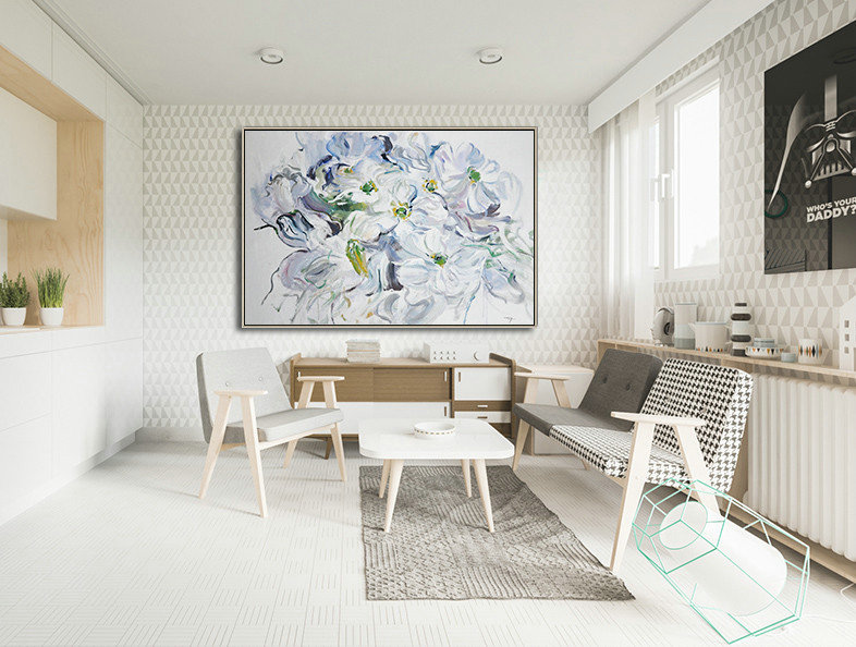 Horizontal Abstract Flower Painting Living Room Wall Art #ABH0A40